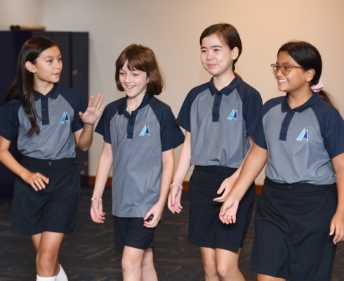 students walking