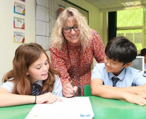 students with teacher